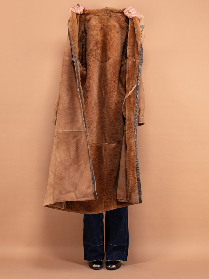Vintage 80's Women Sheepskin Long Coat in Beige - NorthernGrip