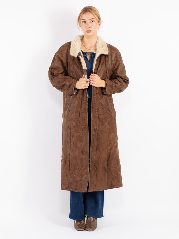 Vintage Women Sheepskin Coat in Brown