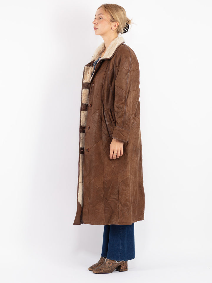 Vintage Women Sheepskin Coat in Brown