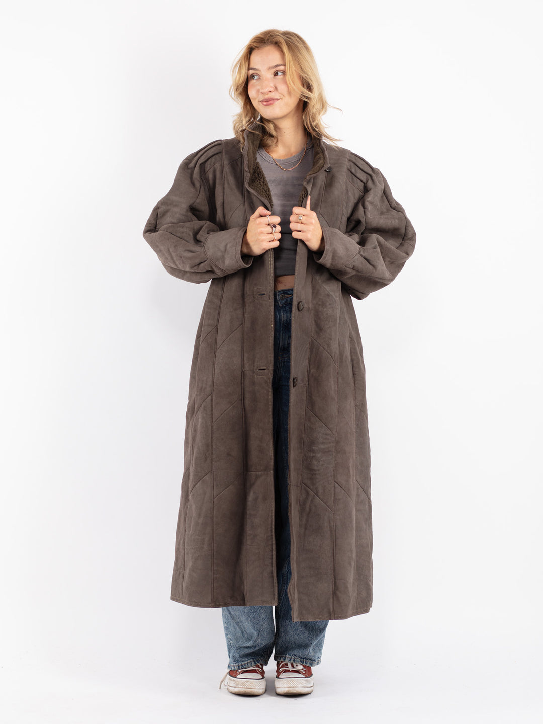 Vintage 80's Women Sheepskin Coat in Gray