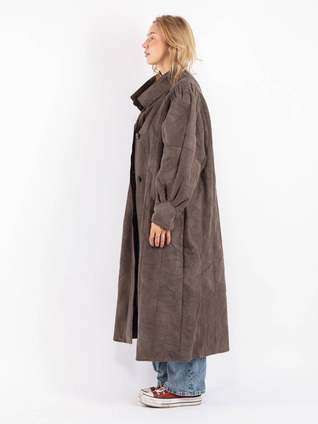 Vintage 80's Women Sheepskin Coat in Gray