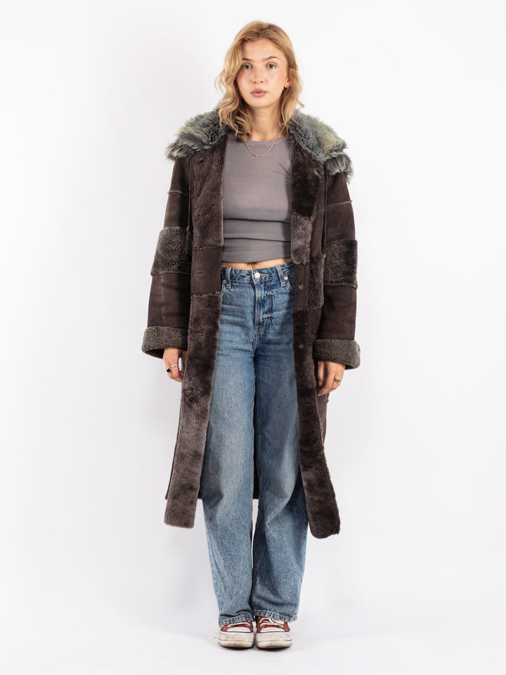 Vintage 80's Women Sheepskin Coat in Gray
