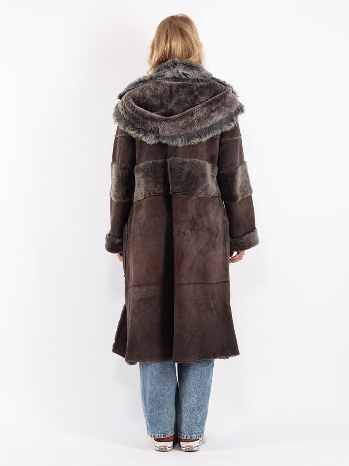 Vintage 80's Women Sheepskin Coat in Gray