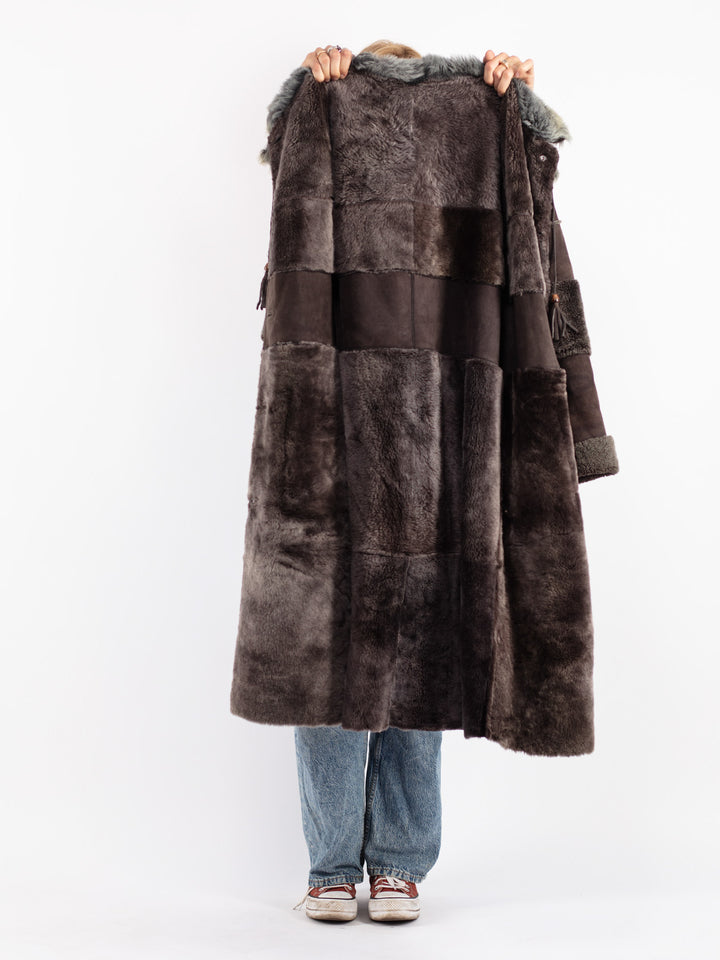 Vintage 80's Women Sheepskin Coat in Gray