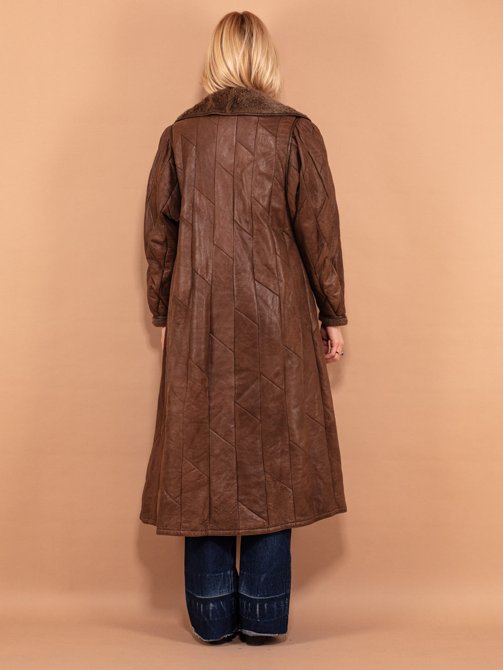 Vintage 80's Women Sheepskin Maxi Coat in Brown - NorthernGrip