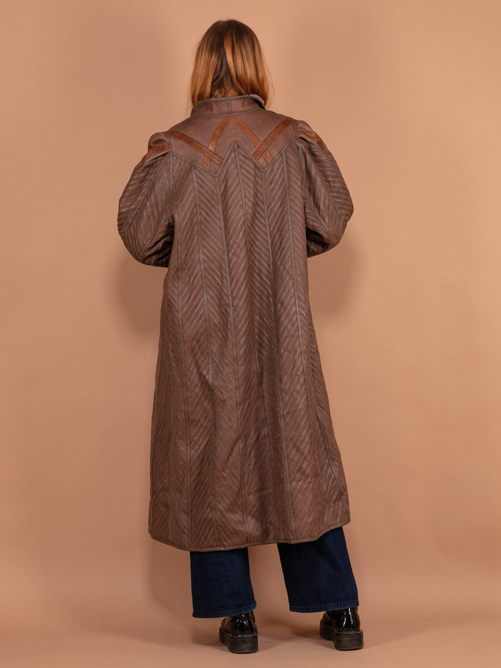 Vintage 80's Women Sheepskin Maxi Coat in Brown - NorthernGrip