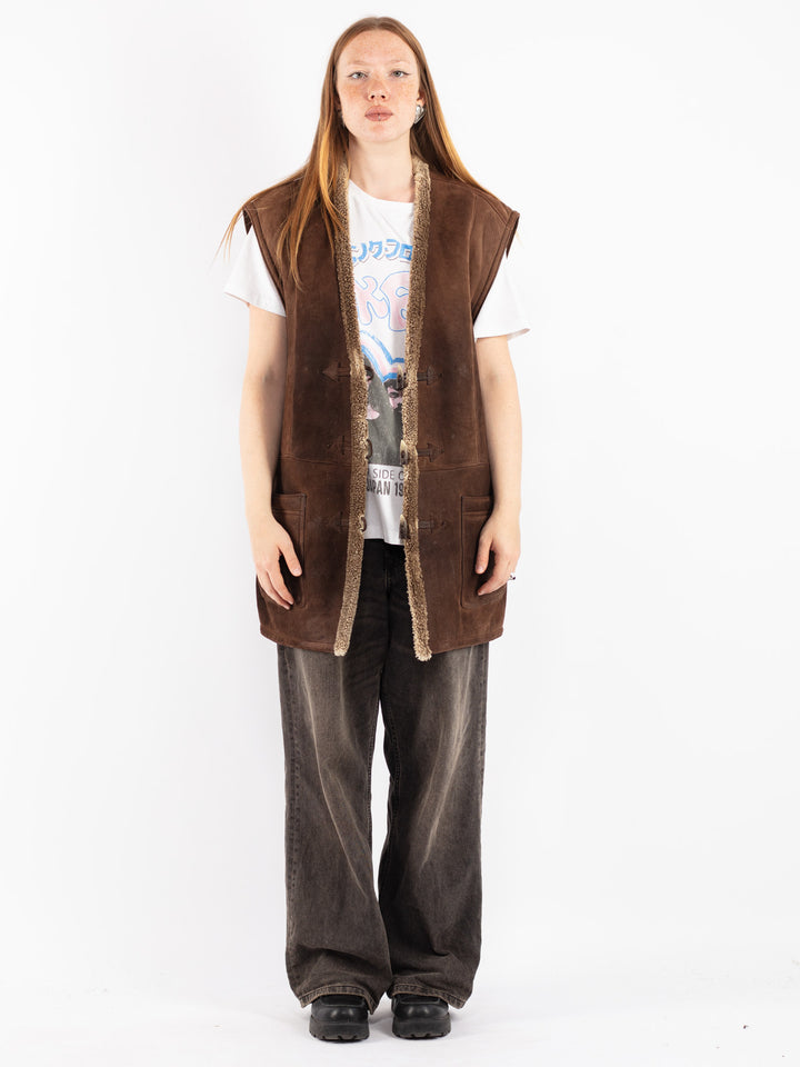 Vintage 80's Women Sheepskin Vest in Brown