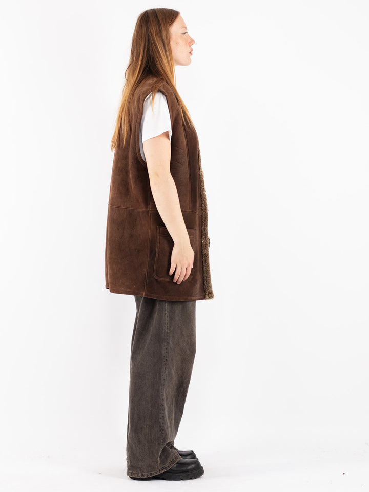 Vintage 80's Women Sheepskin Vest in Brown