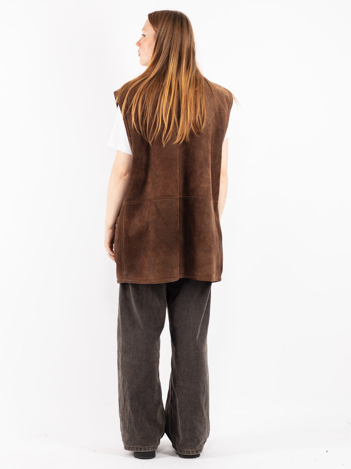 Vintage 80's Women Sheepskin Vest in Brown