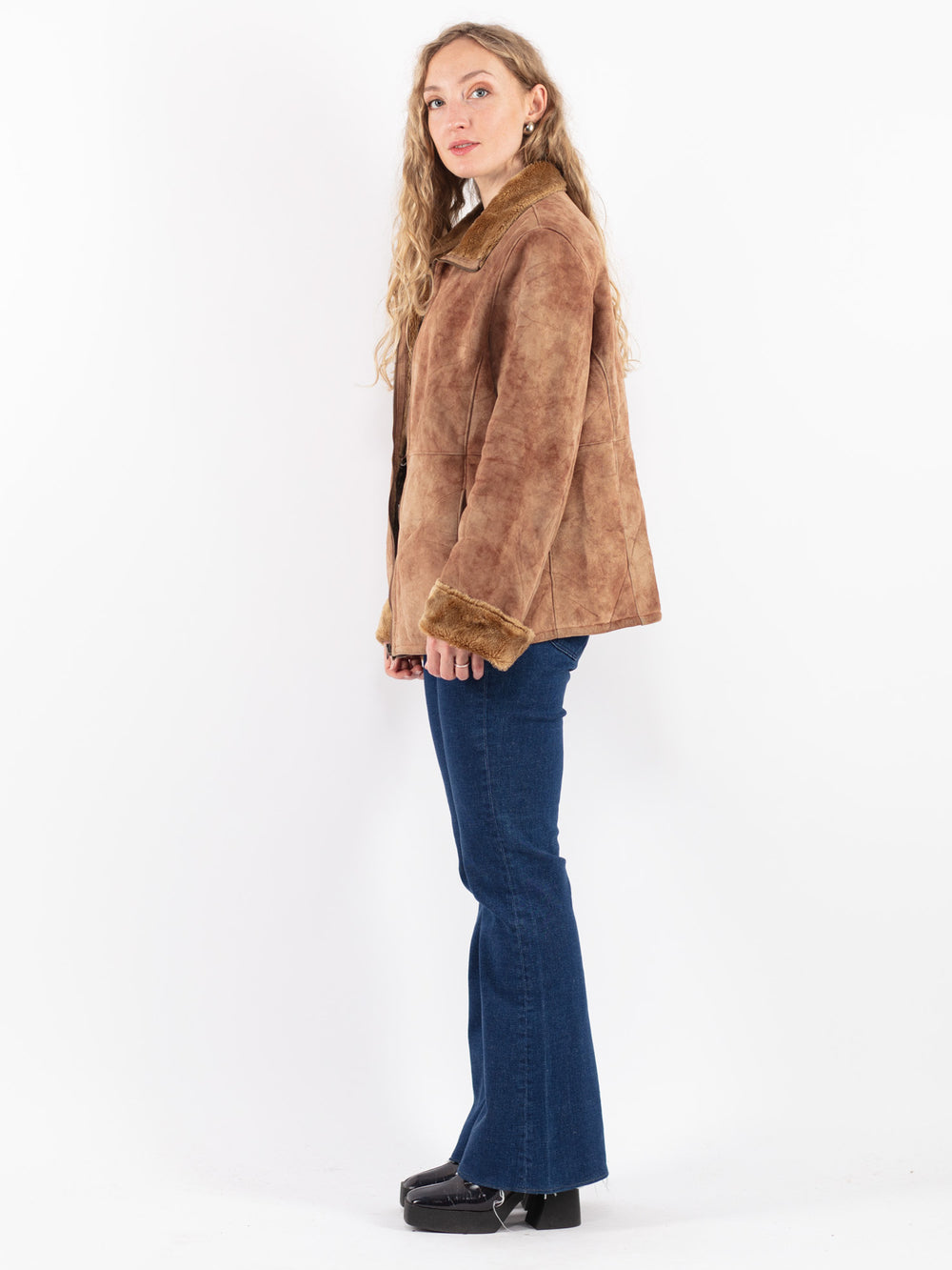 Vintage 90's Women Sherpa Jacket in Beige