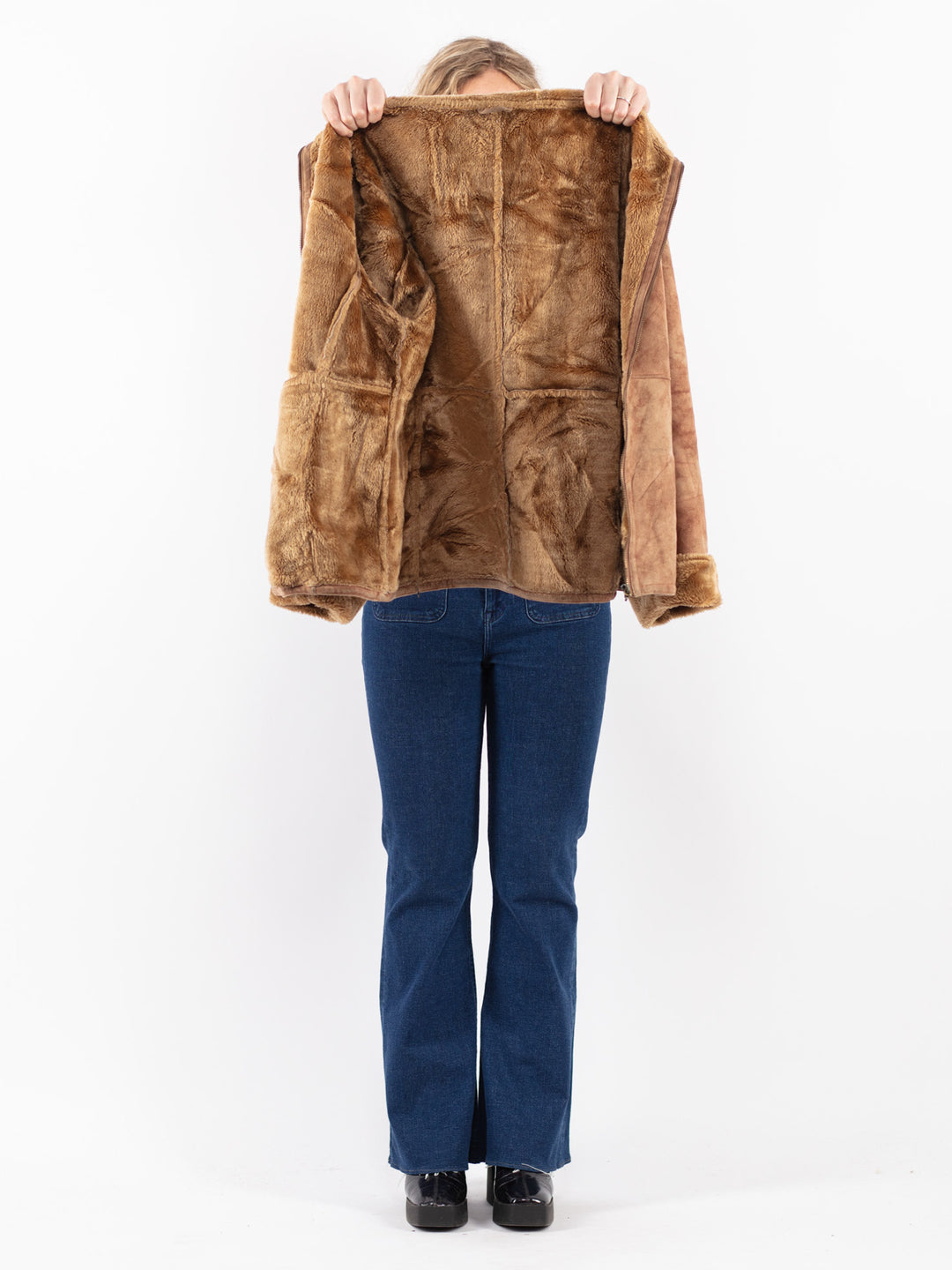 Vintage 90's Women Sherpa Jacket in Beige