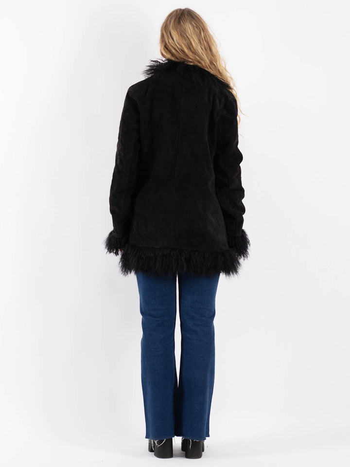 Vintage 80's Women Suede Coat in Black