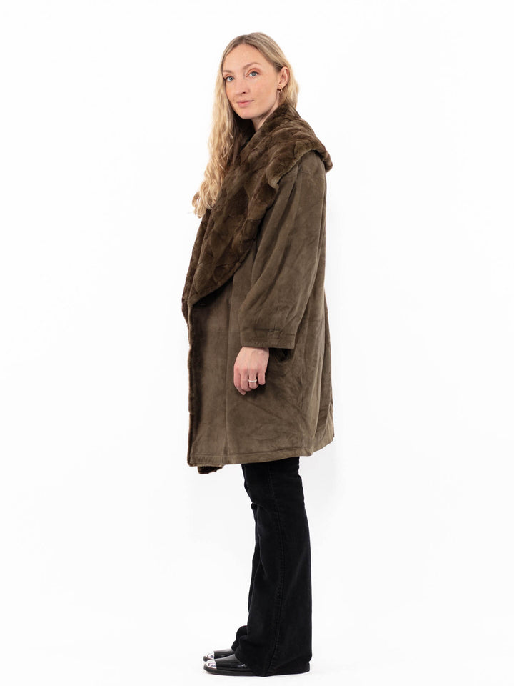 Vintage 80's Women Suede Sherpa Coat in GreenA0958