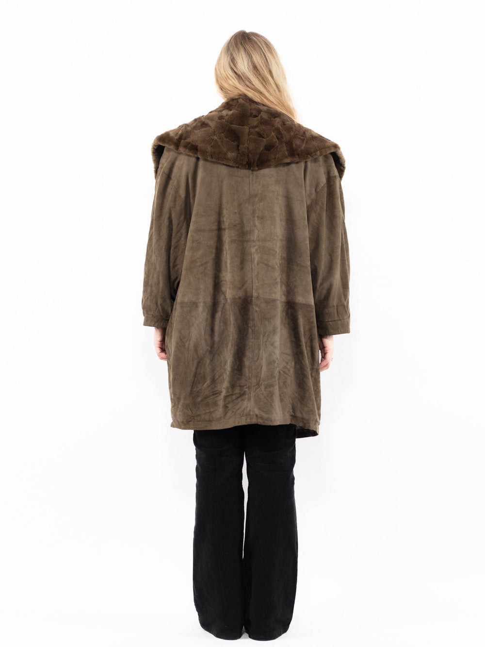 Vintage 80's Women Suede Sherpa Coat in GreenA0958