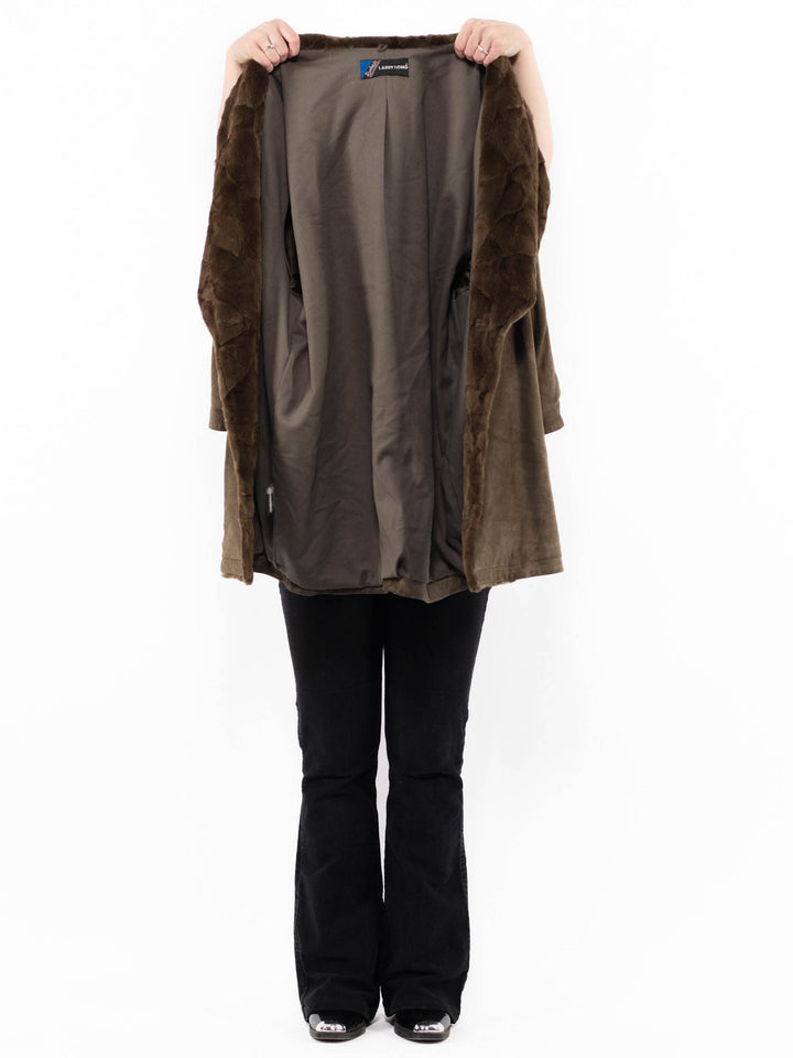 Vintage 80's Women Suede Sherpa Coat in GreenA0958