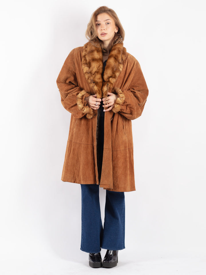 Vintage 80's Women Suede Coat in Brown