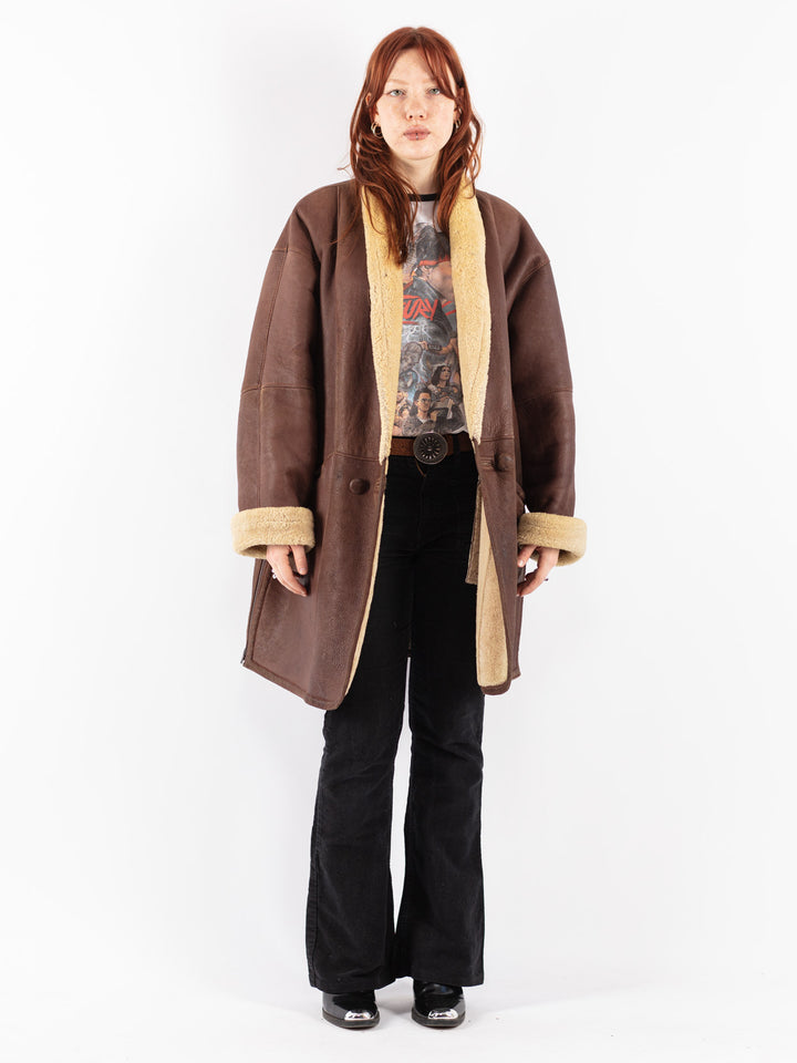 Vintage 80's Women Sheepskin Coat in Brown