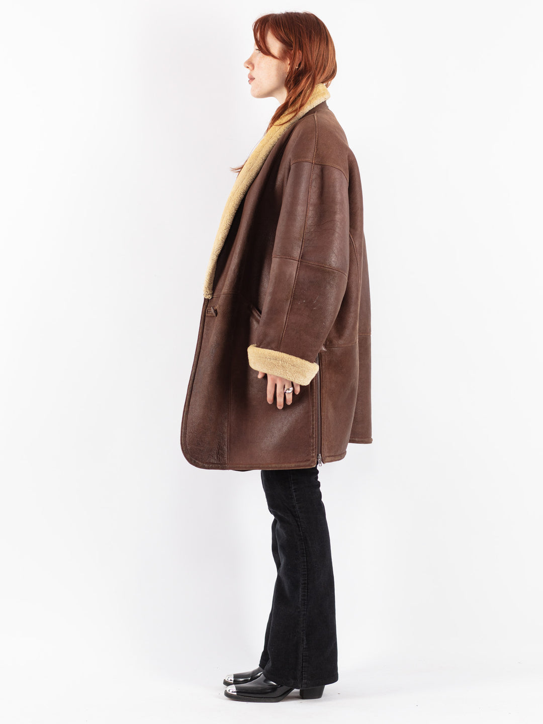 Vintage 80's Women Sheepskin Coat in Brown