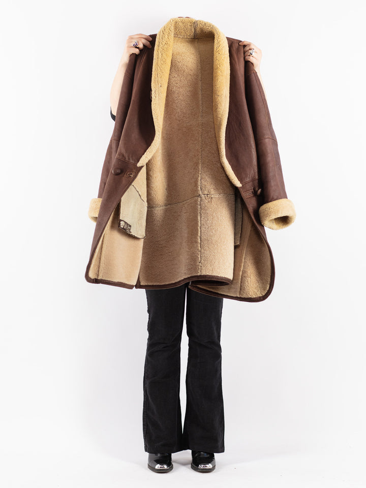 Vintage 80's Women Sheepskin Coat in Brown