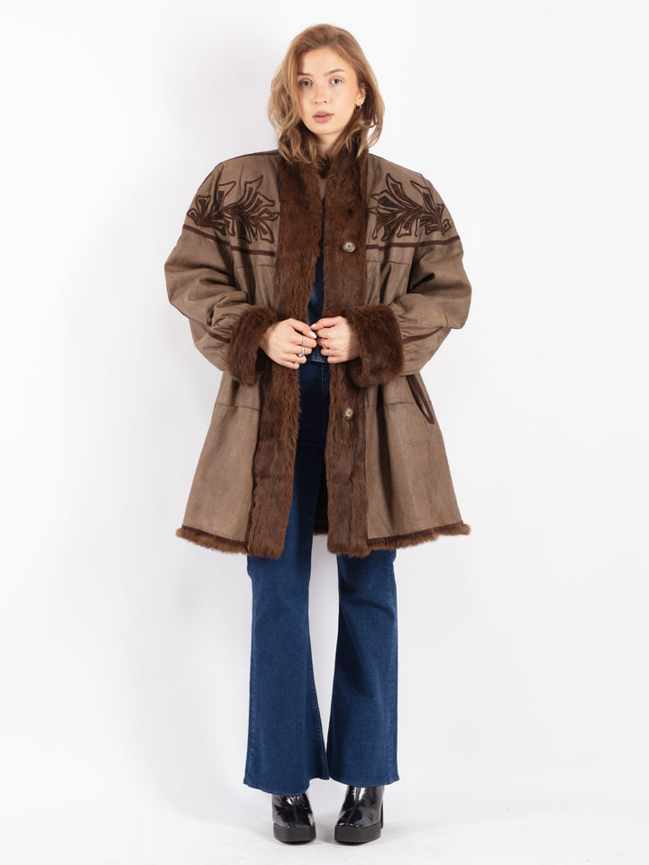 Vintage 80's Women Suede Coat in Brown