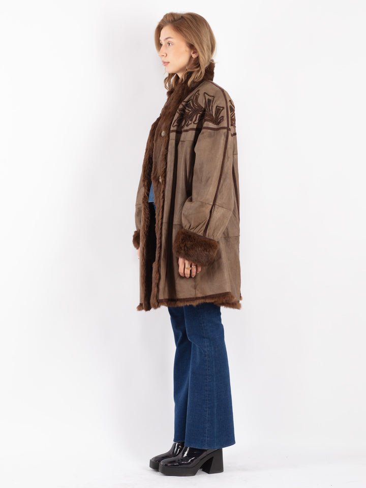 Vintage 80's Women Suede Coat in Brown