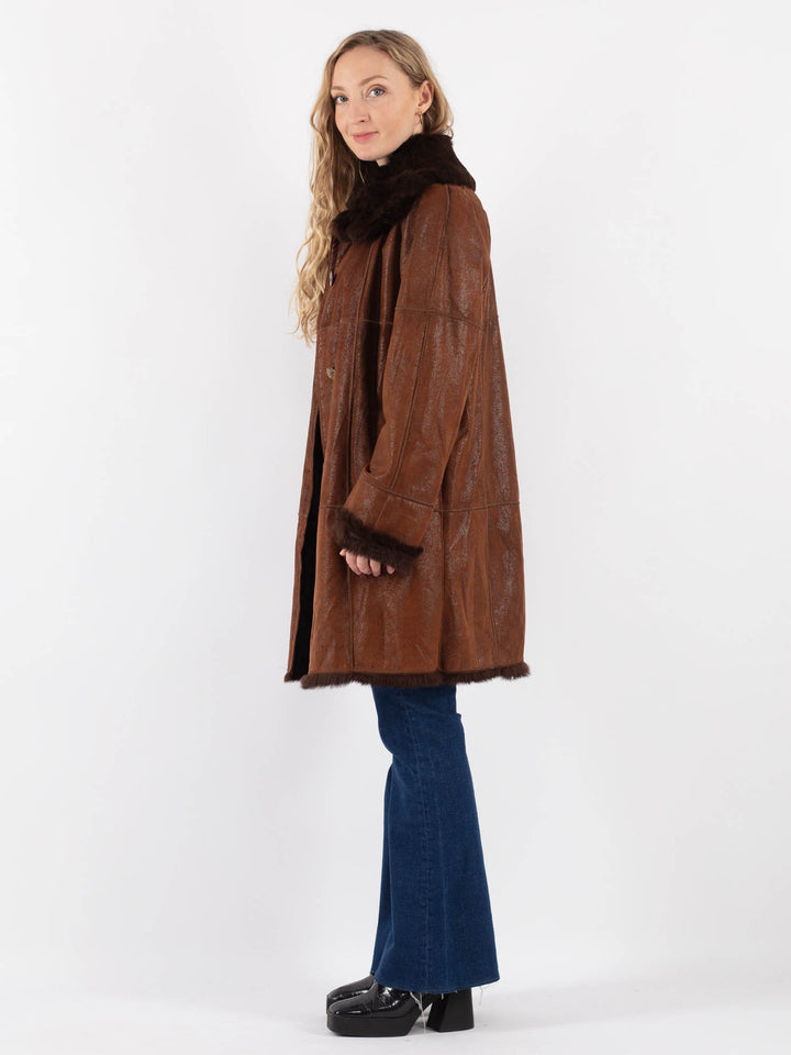 Vintage 80's Women Fur Coat in BrownV9414