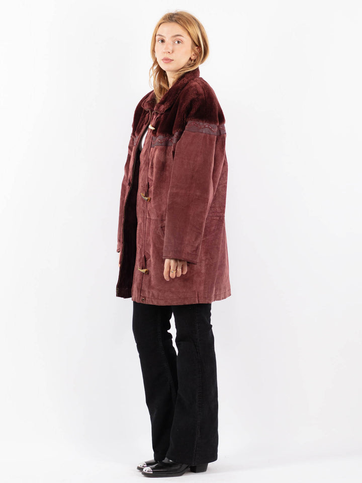 Vintage 80's Women Suede Sherpa Coat in RedV9710