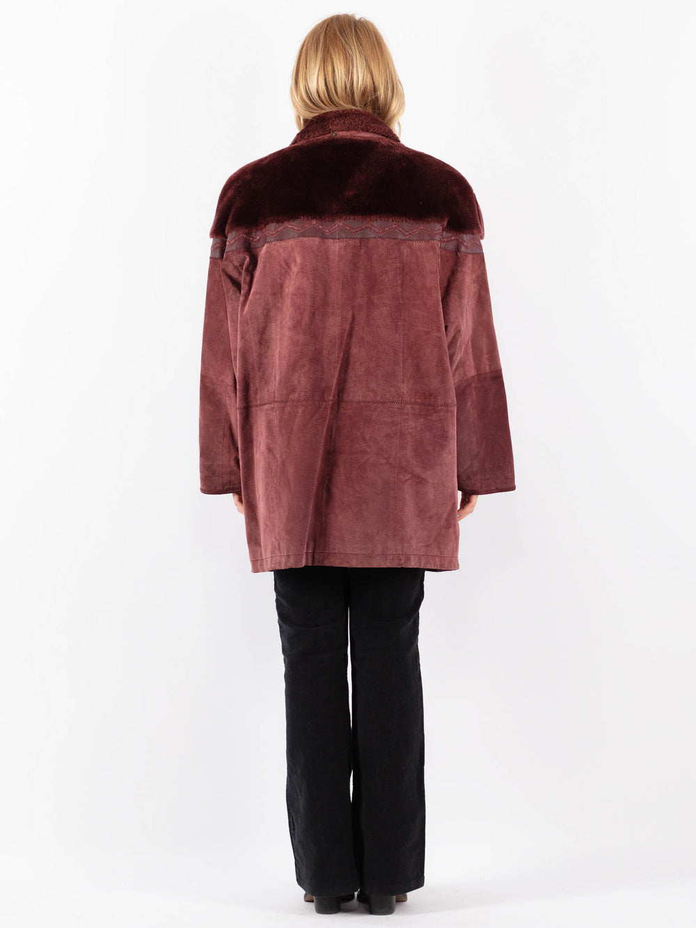 Vintage 80's Women Suede Sherpa Coat in RedV9710