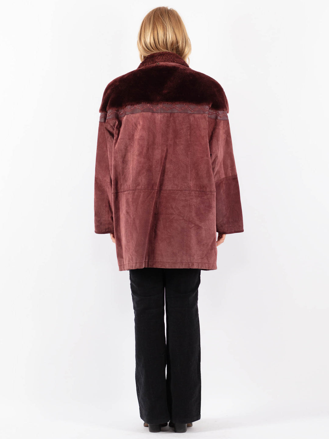 Vintage 80's Women Suede Sherpa Coat in RedV9710