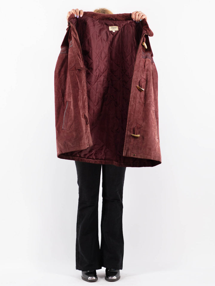 Vintage 80's Women Suede Sherpa Coat in RedV9710