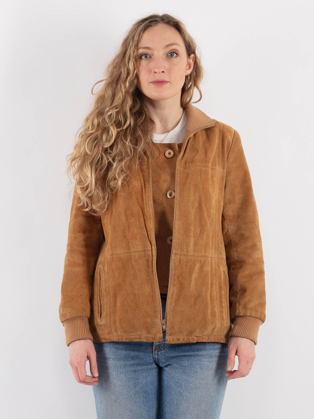 Vintage 80's Women Suede Sherpa Jacket in BeigeV9266