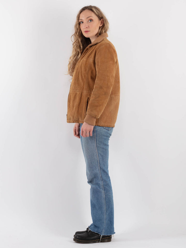 Vintage 80's Women Suede Sherpa Jacket in BeigeV9266