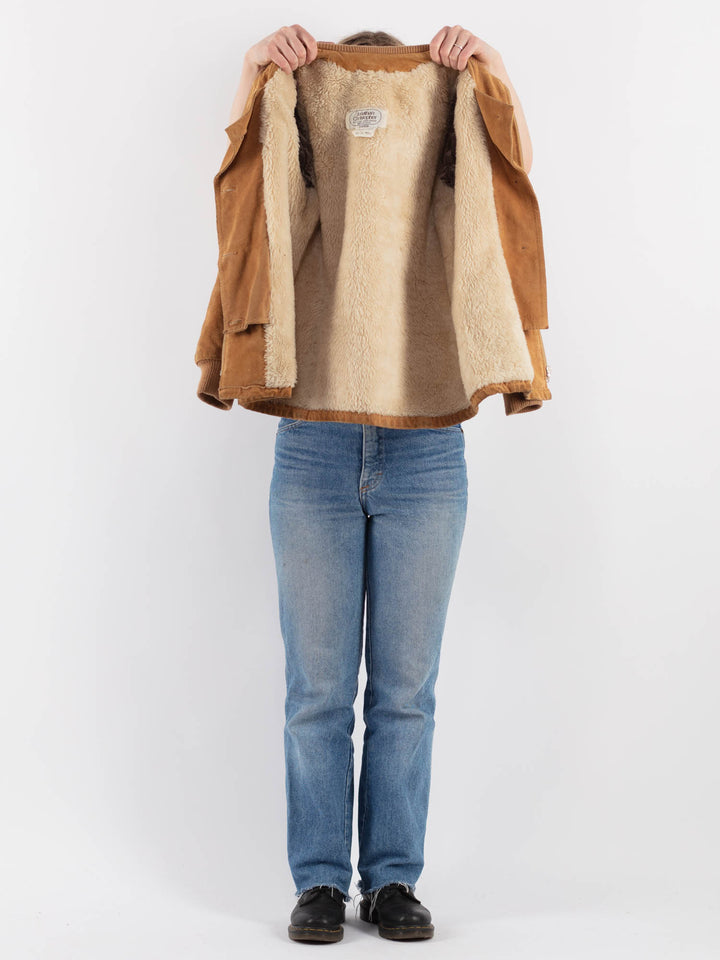 Vintage 80's Women Suede Sherpa Jacket in BeigeV9266