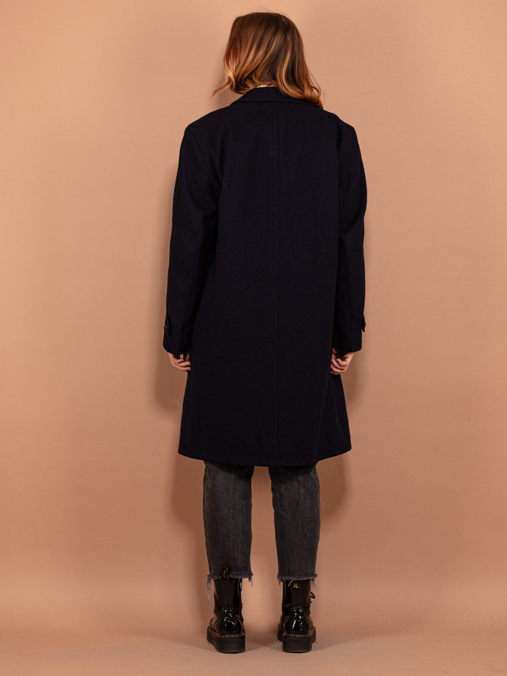 Vintage 80's Women Wool Blend Coat in Navy Blue - NorthernGrip