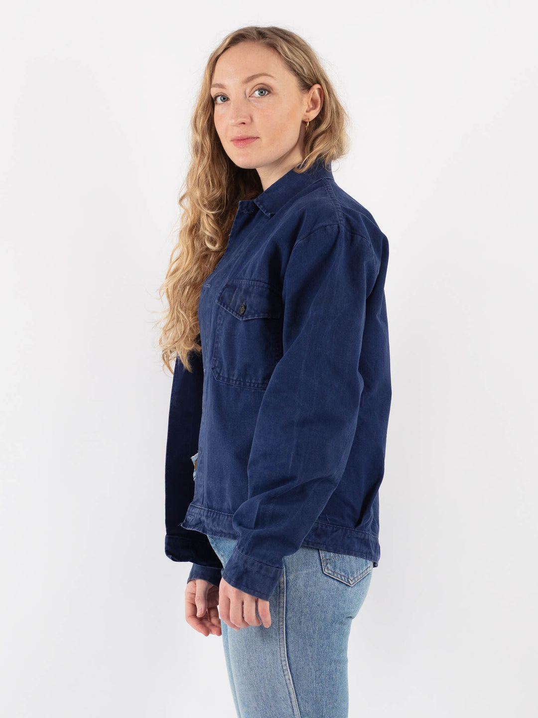 Vintage 80's Women Work Jacket in Blue