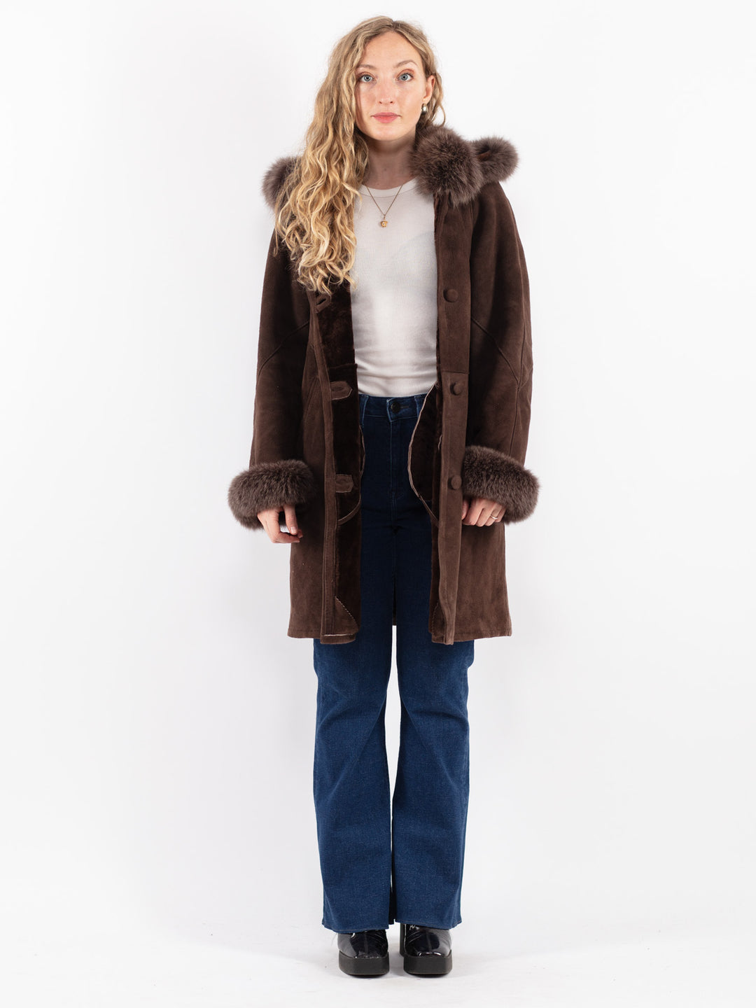 Vintage 90's Women Sheepskin Coat in Brown