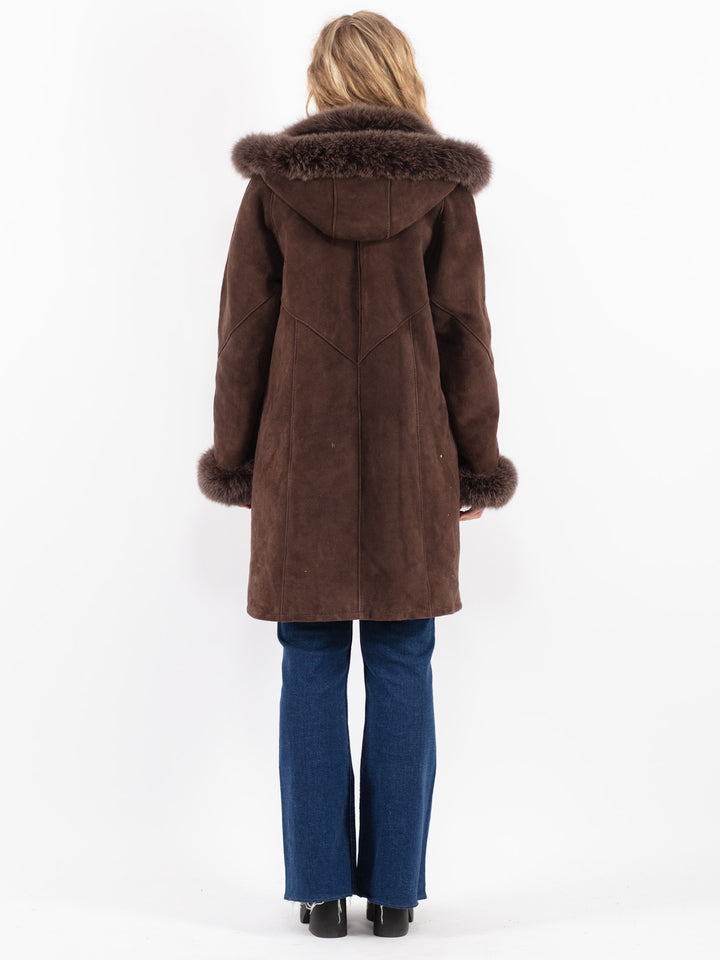 Vintage 90's Women Sheepskin Coat in Brown