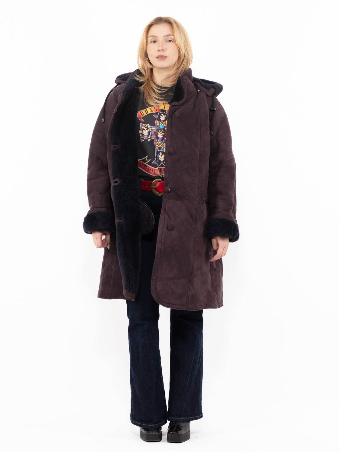 Vintage 90's Women Sheepskin Coat in PurpleA1121