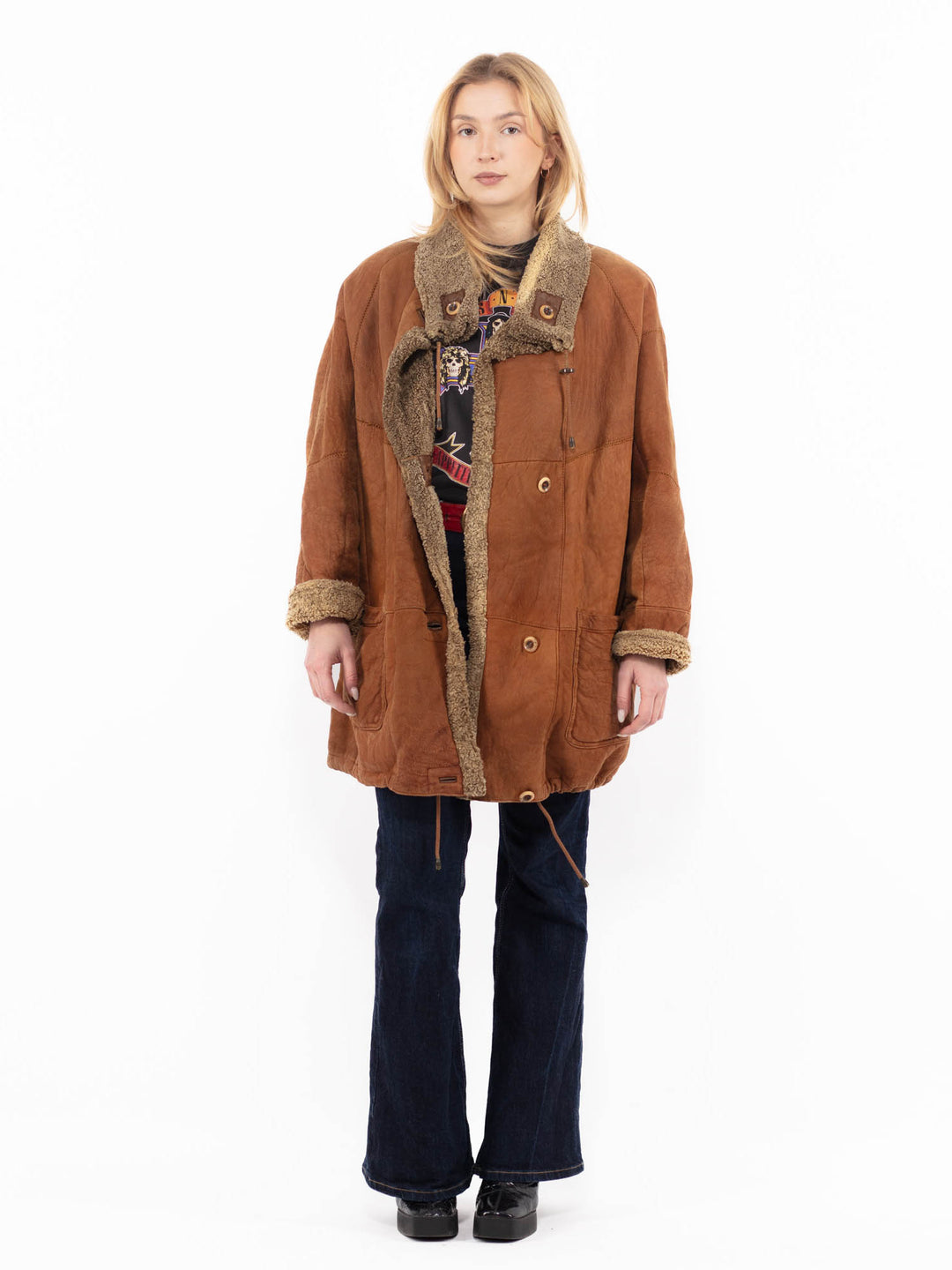 Vintage 90's Women Sheepskin Coat in BrownA1123