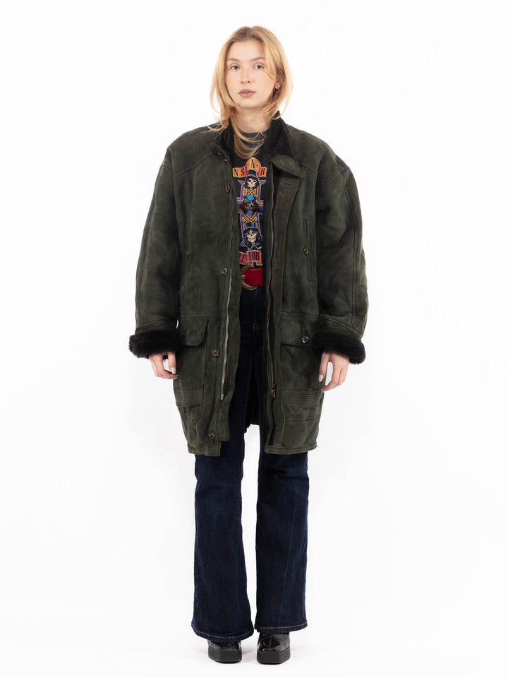 Vintage 90's Women Sheepskin Coat in GreenA1126