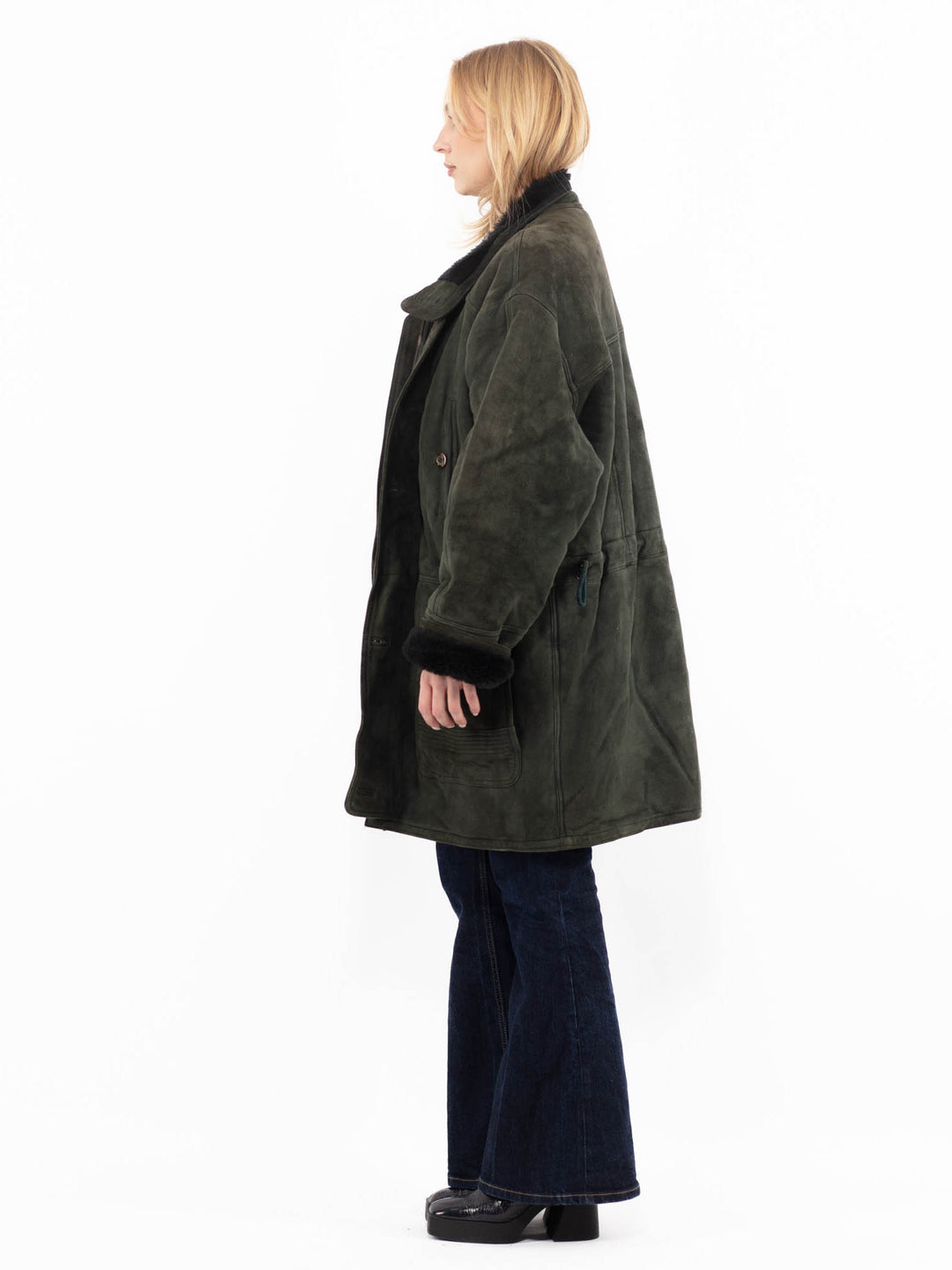 Vintage 90's Women Sheepskin Coat in GreenA1126