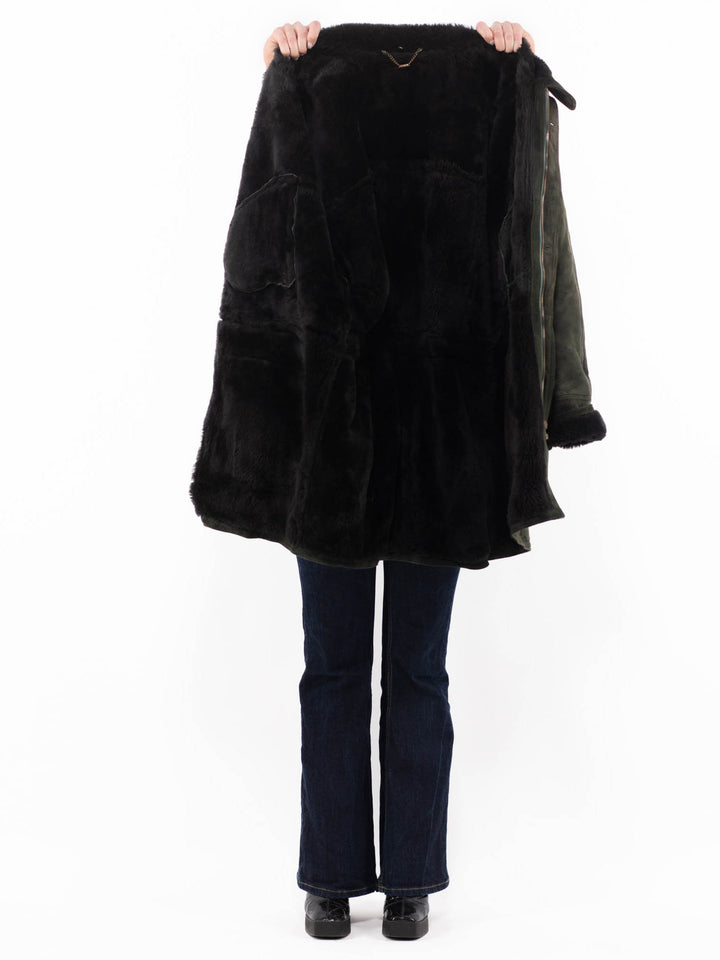 Vintage 90's Women Sheepskin Coat in GreenA1126