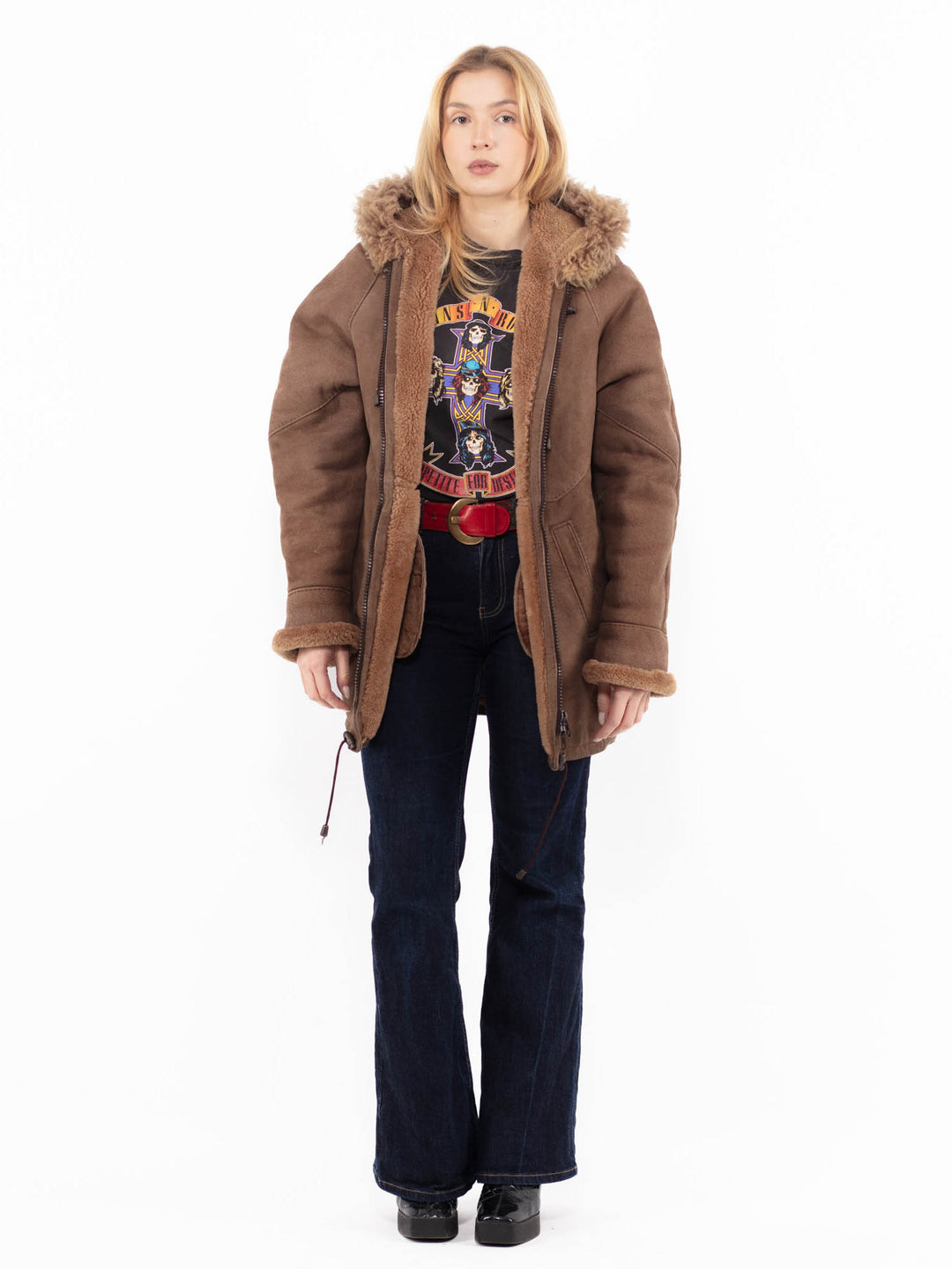 Vintage 90's Women Sheepskin Coat in BrownA1134