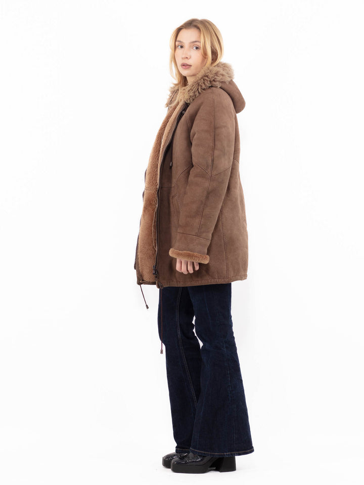 Vintage 90's Women Sheepskin Coat in BrownA1134