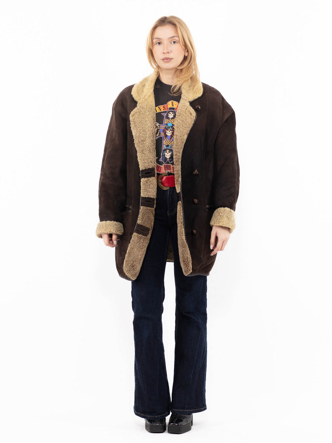Vintage 90's Women Sheepskin Coat in BrownA1144