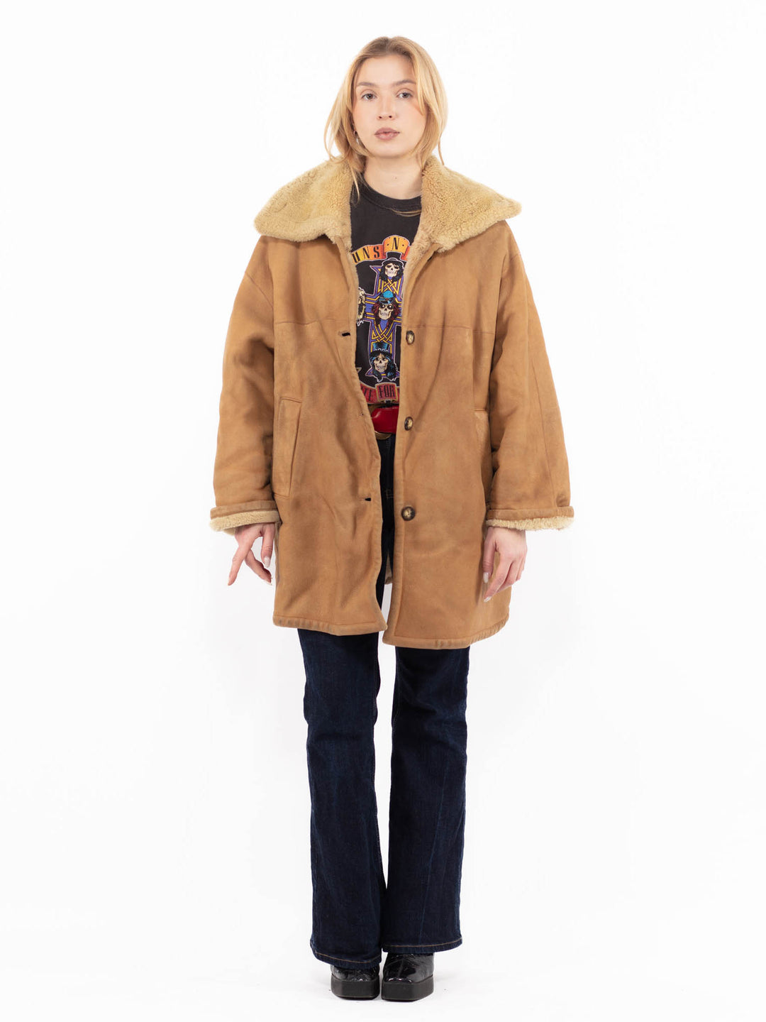 Vintage 90's Women Sheepskin Coat in BrownA1148