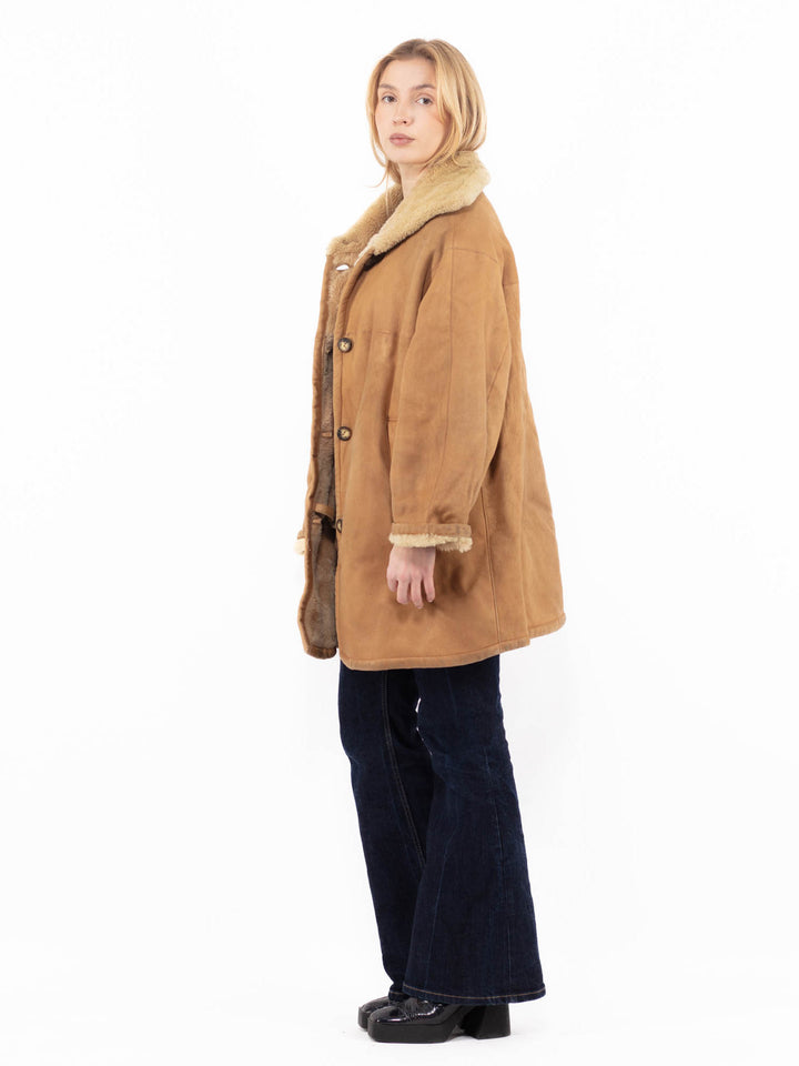 Vintage 90's Women Sheepskin Coat in BrownA1148