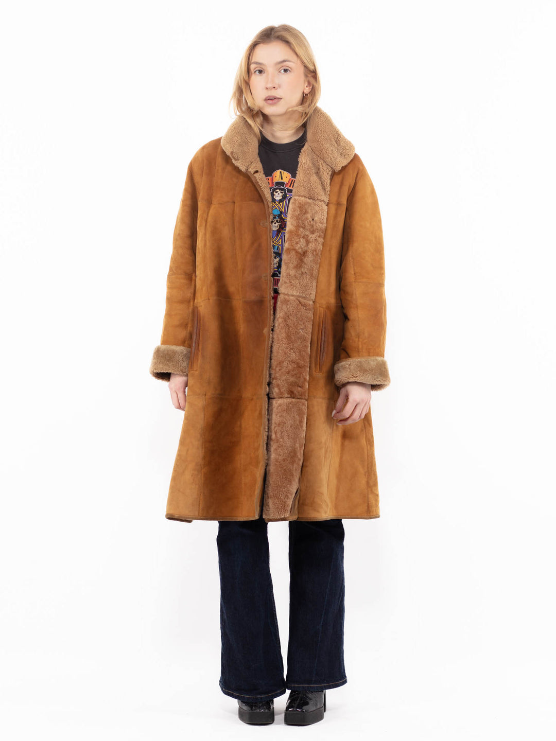 Vintage 90's Women Sheepskin Coat in BrownA1149
