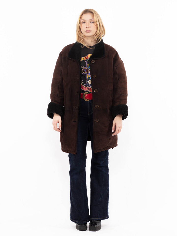 Vintage 90's Women Sheepskin Coat in BrownA1157