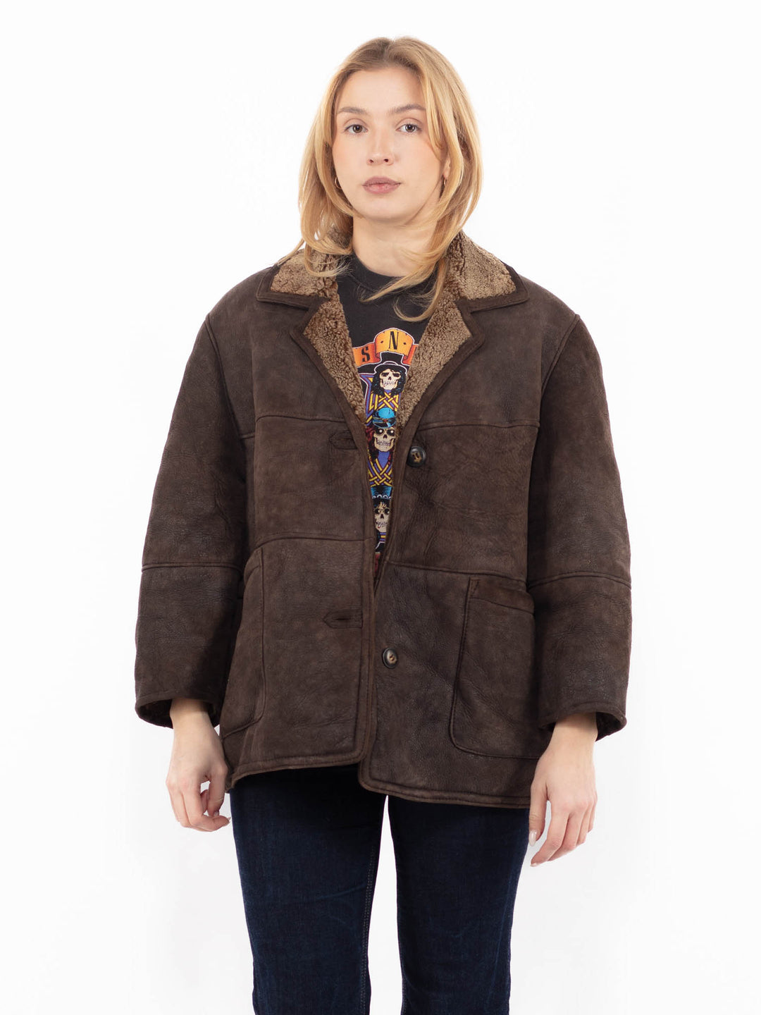 Vintage 90's Women Sheepskin Jacket in BrownA1143